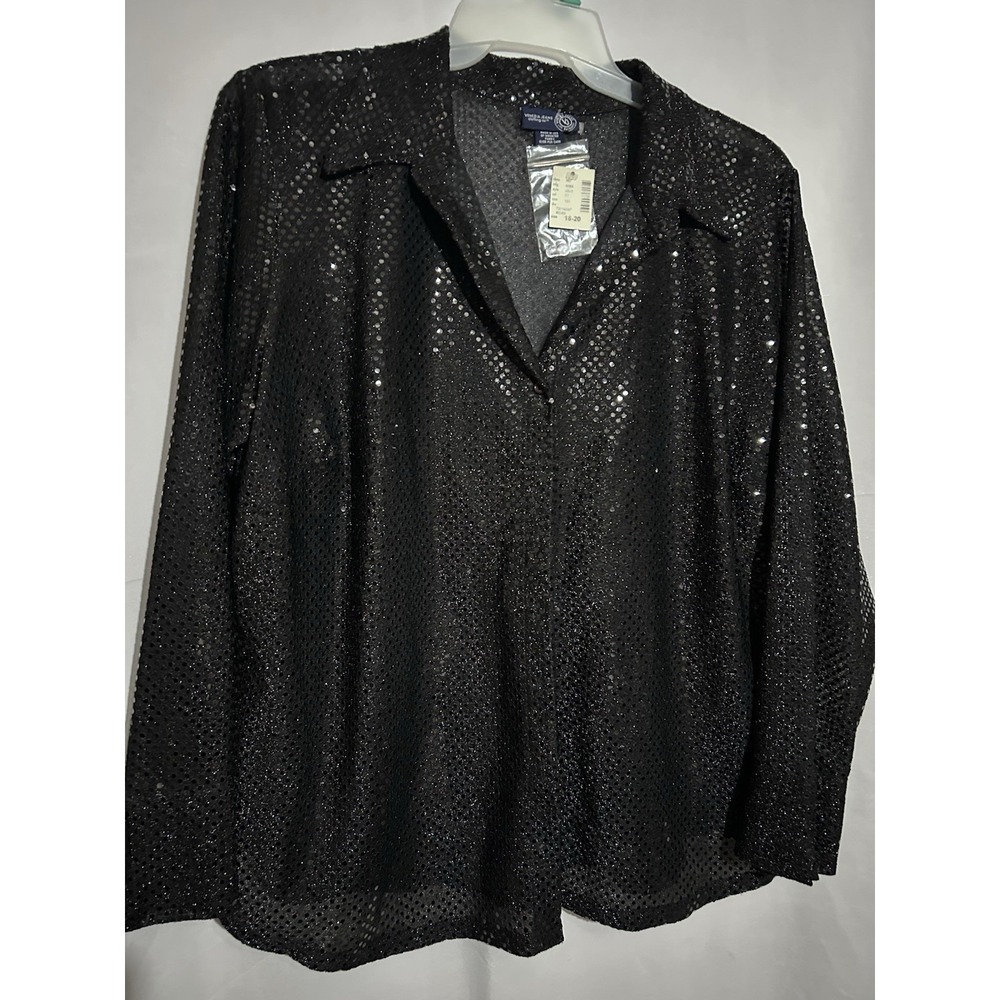 Venezia Jeans Black Sequin Look Long Sleeve Top Size 18/20